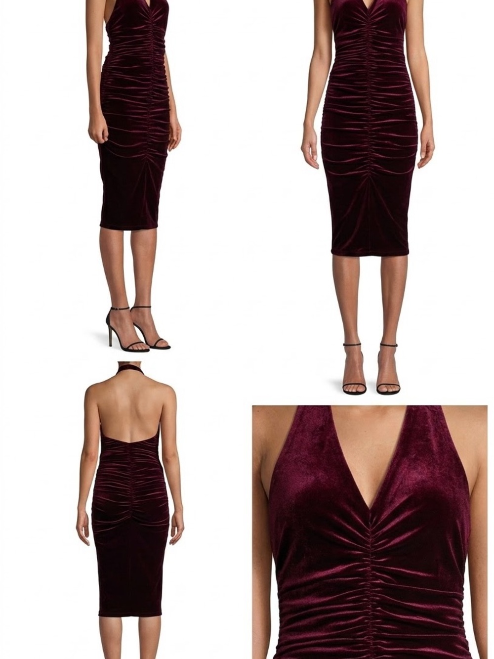 Black Halo Kyler Burgundy red wine colored Ruched Velvet Sheath Halter Dress